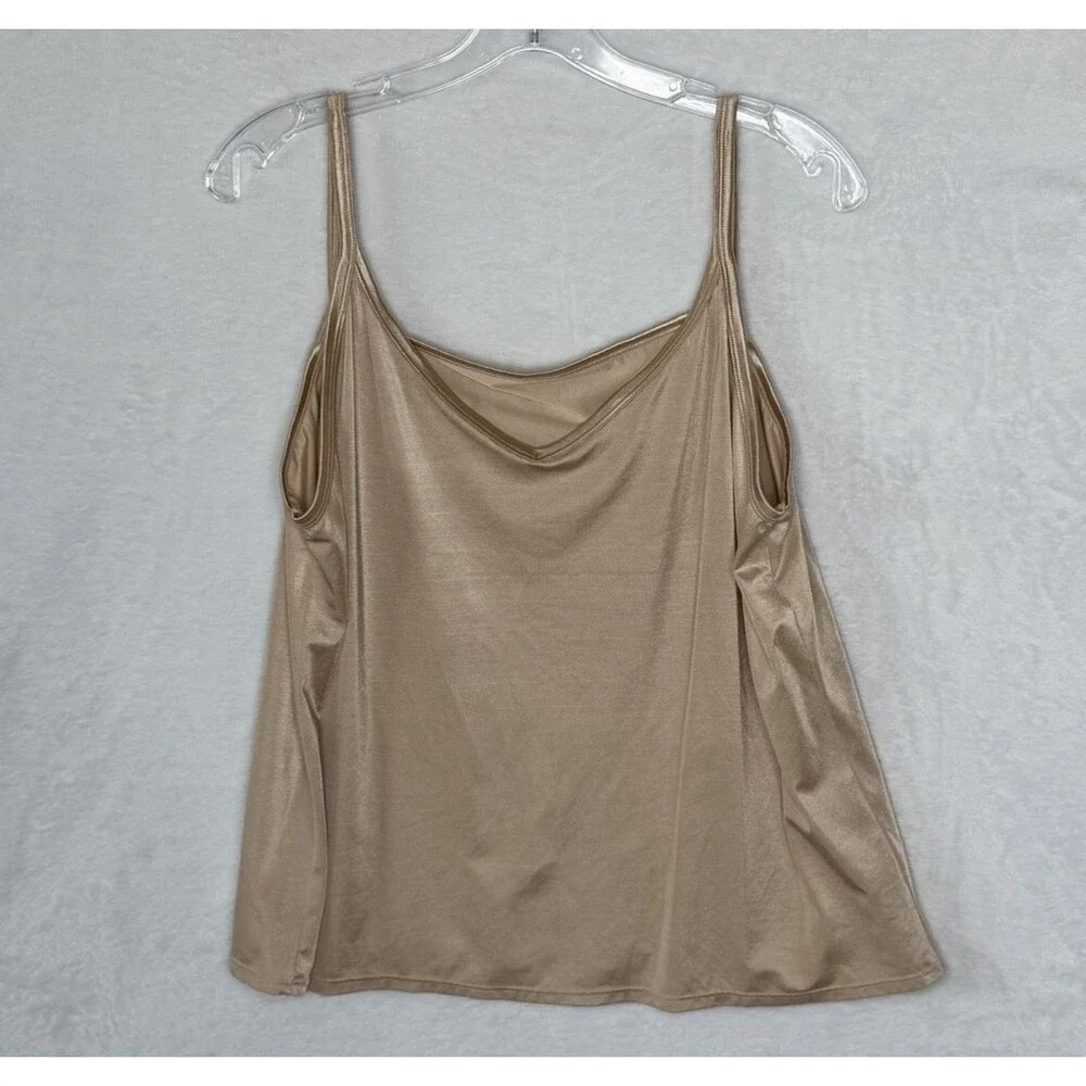 Vanity Fair Slip Chemise Stretch Size XL 44/50 shiny Beige damask nylon spandex